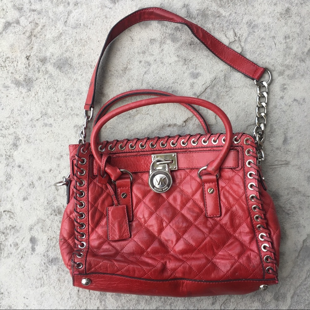 Michael Kors Hamilton Red Quilted Leather Tote